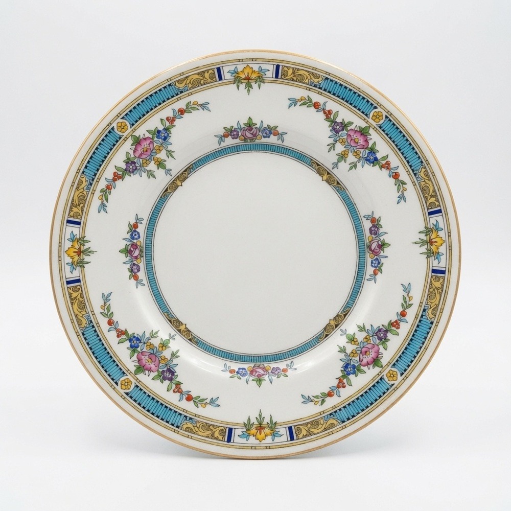 Antique Mintons Princess Plates Set of 6 Floral Blue & Gold Rim England 1924